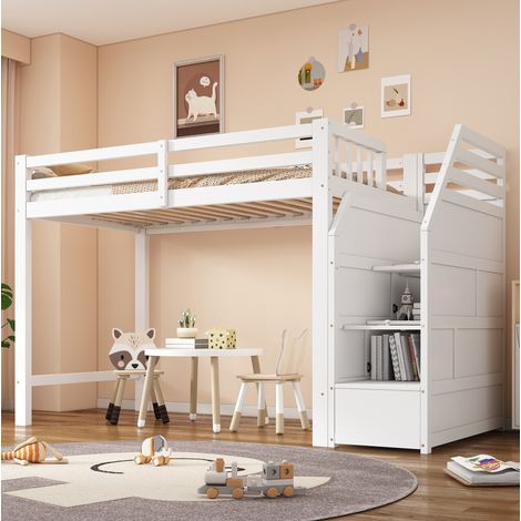 letto salvaspazio 90x200 scala contenitore bianco HAVRYA (1/5)