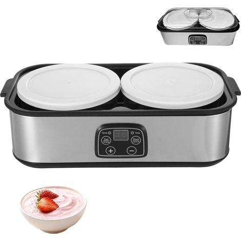 Yaourtière 25 W avec 2 verres, yaourtière automatique avec réglage de la température et du temps réglables, fermenteur de lait électrique pour yaourt, pudding et smoothie (1/5)