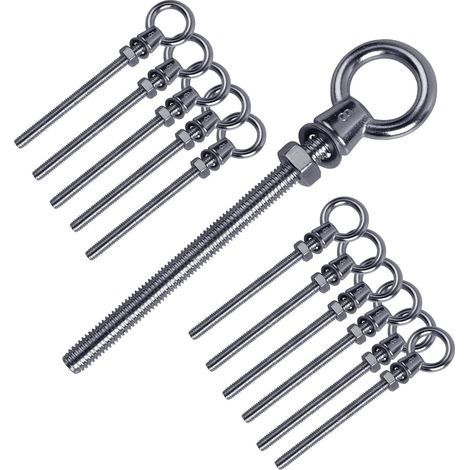 12 pcs Boulon à œil avec filetage métrique, M8 x 80 mm Boulon Anneau en acier inoxydable 304, Vis à œil inoxydable Vis à crochet Boulons à crochet (1/5)