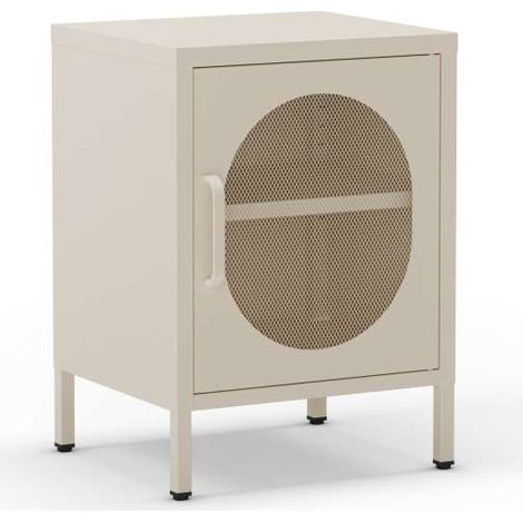 Mesita de noche para dormitorio Dora 1 puerta acabado en metal crema, 40cm(ancho) 60cm(alto) 35cm(fondo). (1/5)