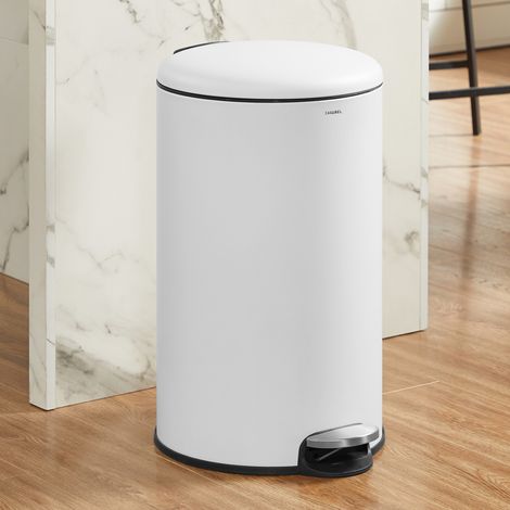 CASABEL Poubelle Cuisine Ronde 50L, Acier Inoxydable, Blanc (1/5)
