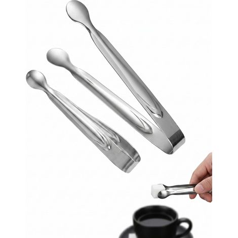 Pince a Sucre et Bonbon Lot de 2 (1 Grand + Petit) Acier Inox 304 Argenté Tête Ronde. Design Hygiénique et Ergonomique Pour Café, Buffet, Pâtisserie et Table Dessert (1/5)