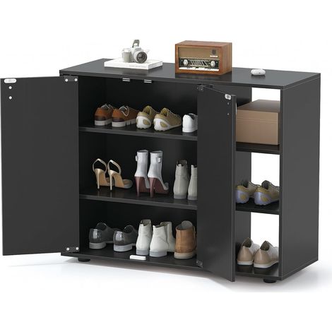 COSTWAY Mobiletto per Scarpe con Ante, Scaffale Porta Scarpe a 3 Ripiani con Mensole Regolabili, Organizzatore in Legno per Ingresso, Corridoio e Soggiorno, 80 x 31 x 64,5 cm (Nero) (1/5)