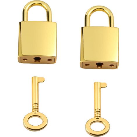 2x Kleine Vorhängeschlösser mit Schlüssel, Gold, für Koffer & Schränke