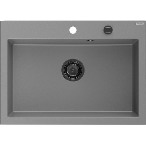 Mexen Elix fregadero de granito 1 seno 700 x 500 mm, gris, sifón negro - 6526701005-71-B (1/5)