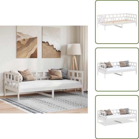 Divano letto rustico - vidaXL Dormeuse Bianca in Legno Massello di Pino 90x200 cm - Letto in pino