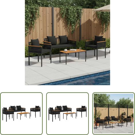 Gartenbank - Gartenmöbel Set mit Kissen 4 pcs Schwarz Poly-Rattan (1/5)