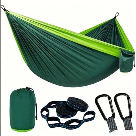 Outdoor-Camping-Hängematte – Superleichte, tragbare Fallschirmhängematte mit zwei Baumgurten – Aus Nylon – Reisebaum (dunkelgrün, 280 x 140 cm)