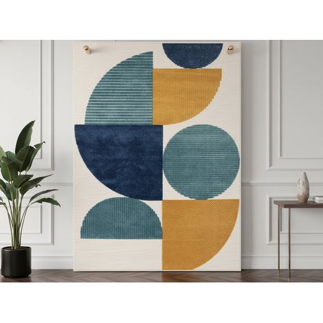 BOBOCHIC - Tapis poils ras ELOI motif abstrait  120x170 Bleu (1/5)