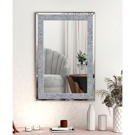 Grand miroir mural 9060cm. Miroir mural rectangulaire en argent brillant et diamant, décoration de salon exquise pour la maison (1/5)