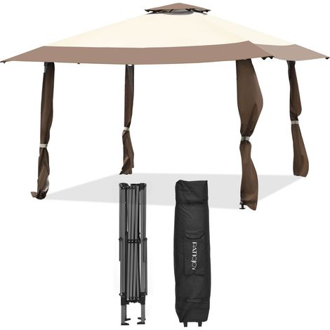 Tenda a baldacchino 4x4m con tetto a 2 livelli tessuto oxford altezze regolabili, Gazebo per cortile patio Marrone (1/4)
