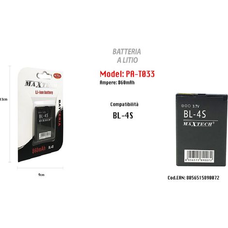 Trade Shop - Compatible Batter With Bl-4s 860 Mah Li-ion 3,7v Smartphone Maxtech Pa-t033 -