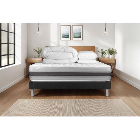 Komplettpaket Bett - Matratze 140x190 cm + Boxspringbett mit Lattenrost (im Set) + 2 Kopfkissen + Bettdecke - Vitalspring Recover (1/5)