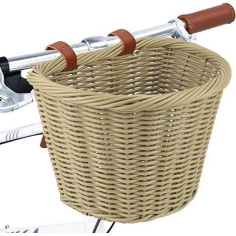 Stilvoller, gewebter, halbrunder Fahrradkorb für den Lenker von Erwachsenenfahrrädern mit verstellbaren Lederriemen, wasserdichter Fahrradkorb – 28 x 23,5 x 19,5 cm, Korbfarbe (1/5)