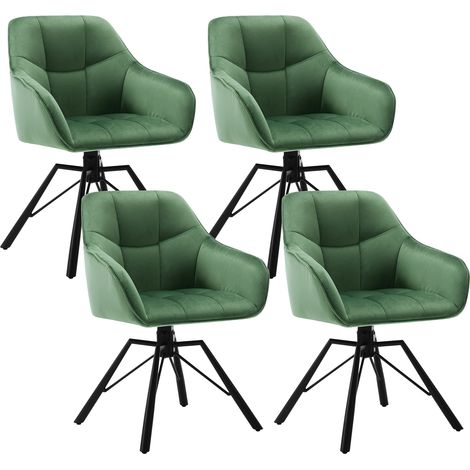 Woltu – Lot de 4 chaises pivotantes 360° – Velours vert foncé – Pieds en métal – Accoudoirs et dossier confortables – Capacité 120 kg (1/5)