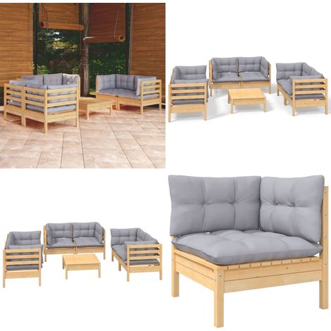 Salon de jardin 7 pcs avec coussins gris bois de pin massif - Salon De Jardin - Mobilier De Jardin - Ensemble Salon De Patio - Meubles De Terrasse - Chaise Longue - Home & Living (1/5)