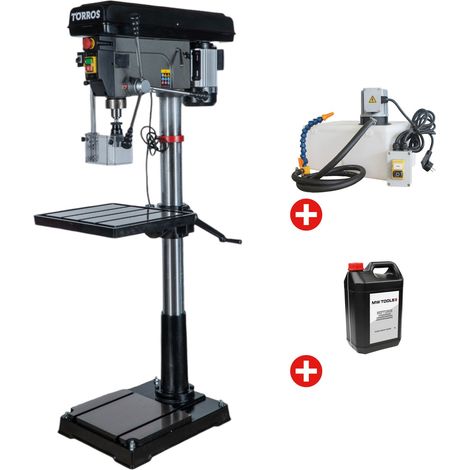 Perceuse à colonne professionnelle jusque ø 30 mm CM3 1,5 kW 400V avec système de refroidissement et bidon de 5L d'huile Torros DF30T PACK COOL