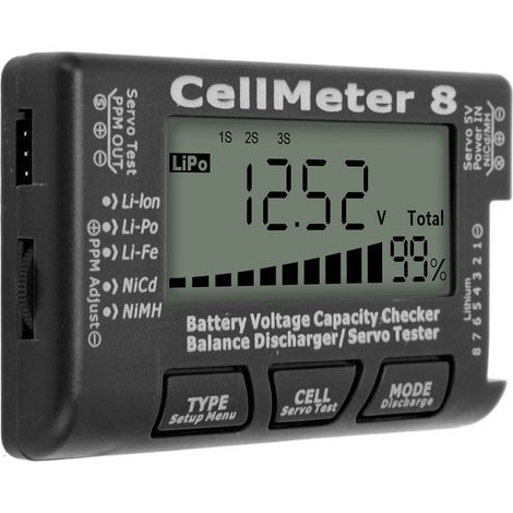 Digitaler Akku-Kapazitätstester, Entladeprüfer, Balancer für LiPo-Akkus, schwarz, mit Servotester (1/5)