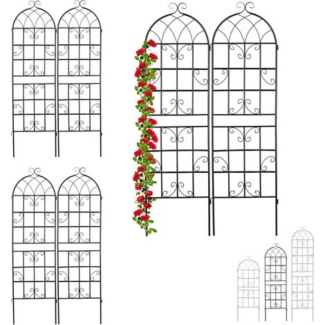 Set de 6 Soportes Plantas Metálicos, con Estacas, Enrejado para Trepadoras, 180 x 50 cm, Jardín, Negro