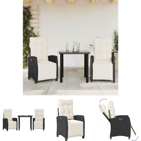 Garten-Essgruppe - vidaXL 3-tlg. Garten-Essgruppe mit Kissen Schwarz Poly Rattan - Sitzkissen (1/5)