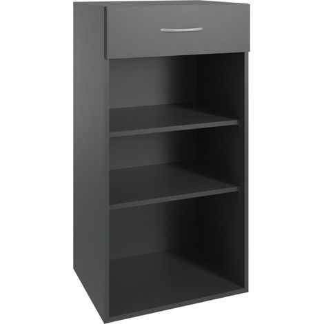 Etagère de rangement avec 1 tiroir et 2 tablettes en mélamine coloris graphite - longueur 45 x hauteur 98 x profondeur 40 cm