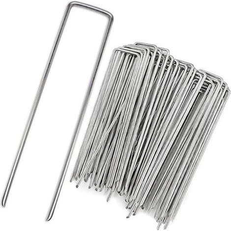 50 picchetti a U per il giardino - Picchetti da giardino - 100 x 40 mm - diametro 2,2 mm - Picchetti di fissaggio a U in acciaio zincato - adatti per pacciamatura, recinzioni e reti (1/5)