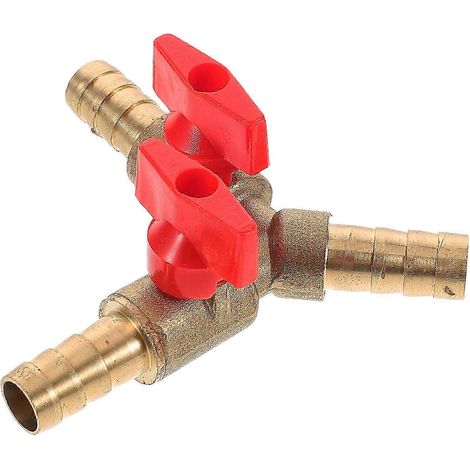 Robinet d'arrêt à trois voies pour gaz, en cuivre, 10 mm, doré et rouge, pour installateurs professionnels (1 jeu). (1/5)