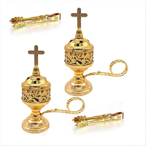 Set aus 2 Räuchergefäßen mit Zange, goldener Räucherkohlehalter, ideal für Yoga, Spa, Aromatherapie und Zuhause. (1/5)