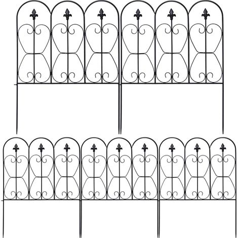 COSTWAY 5 Panels Steel Decorative Garden Fence Folding Wire Patio Fences Interlockable
