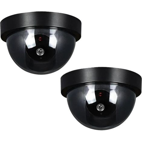 [NON UTILIZZATO] Telecamera dome finta, 2 pezzi, con luce, videosorveglianza, telecamera di sicurezza, nera