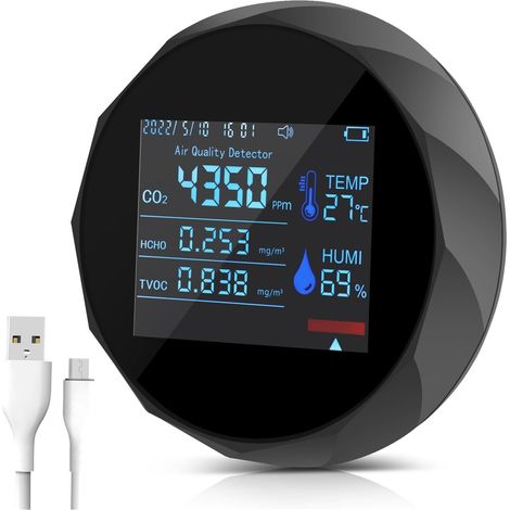 Compteur de particules de poussière professionnel, 7 en 1 compteur de CO2 testeur d'humidité de la température numérique détecteur TVOC HCHO moniteur de qualité de l'air moniteur d'alarme d'avertissem (1/5)
