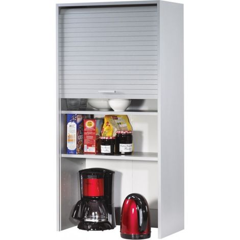 Beaux Meubles Pas Chers – Meuble haut de cuisine imitation alu 3 étagères – Dimensions 60 x 123,6 x 35 cm – Rideau coulissant – Panneaux mélaminés E0.5 (1/5)