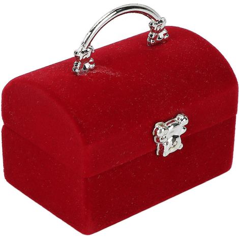 Petite boîte à bijoux floquée rouge rétro pour boucles d'oreilles, colliers et bracelets, idéale pour les voyages. Organisateur portable pour bracelets. (1/5)