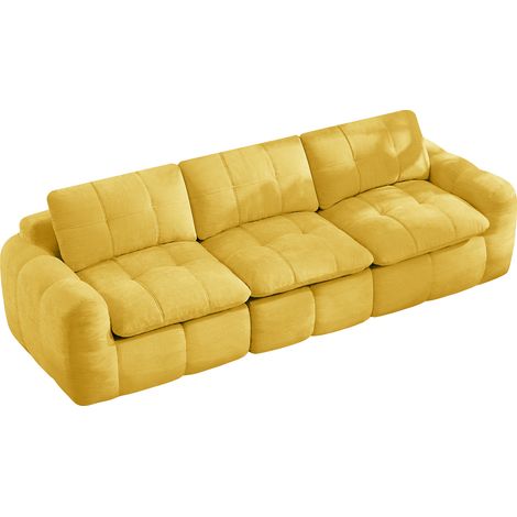 Canapé modulable 3 places sans armature, tissu doux jaune à surpiqûres carreaux, assise ergonomique moelleuse, montage sans outil pour salon et petit espace CHICFURN (1/5)
