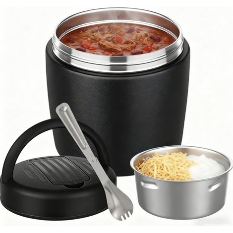 Termos para comida caliente de 1,2 litros (40 oz), Fiambrera portátil de acero inoxidable, Fiambreras termo, bento, Oficina, hogar, picnic, Negro (1/5)