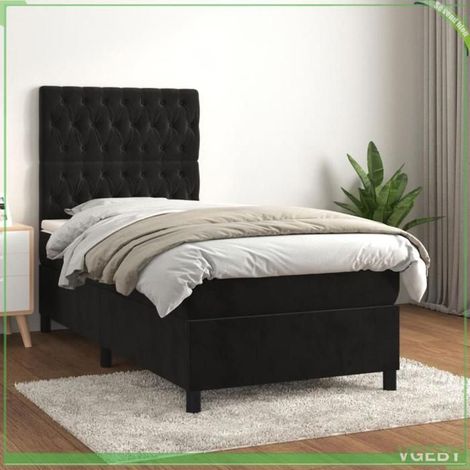 Sommier à lattes avec matelas - FAF7291712413162 - 90x190 cm - Velours noir - Matelas 20 cm ressorts ensachés (1/5)