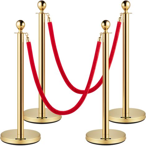 Poteau de Guidage Doré 4PCs, Barrière de Balisage pour Contrôle de Foules en Inox avec avec Dessus en Boule, pour Délimitation Séparation File d'Attente en Public École Théâtre Hôtel Exposition (1/5)