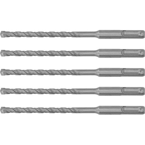 Set de 5 forets SDS-Plus 160mm, pointes carbure pour béton, brique et pierre, diamètre 7mm, pour marteau perforateur rotatif. (1/5)