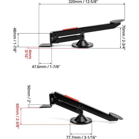 Tür- und Schwerlastheber — 360° drehbar — Max. Traglast 100 kg  Schwenkbarer Tür- und Plattenheber  Hubhöhe: ca. 6–60 mm  Gummierter Stoßschutz