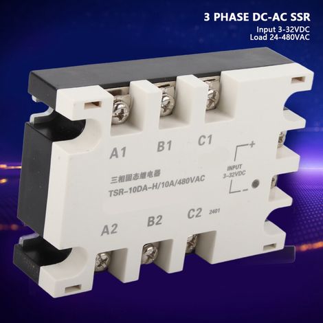 Adecuado para relés de estado sólido trifásicos de 10 A CC a 480 VCA con disipadores de calor, TSR-10DA-H