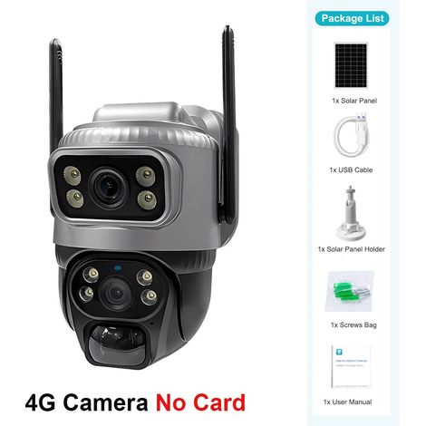 V380 Dual Lens 4G Camera Solar PIR Human Detection Night Vision Waterproof Security Video IP Camara 8MP 4K Battery CCTV Monitor(No Card)