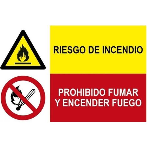 Señal industrial riesgo de incendio, Prohibido fumar y encender fuego SEKURECO                 Adhesivo vinilo