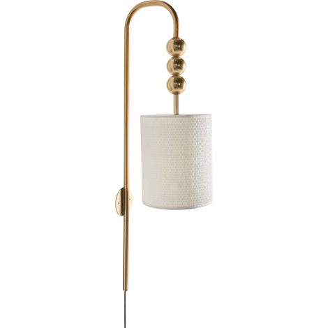 Lámpara de pared de metal con pantalla cilíndrica de tela estilo moderno de mediados de siglo mesita de noche latón claro Loky