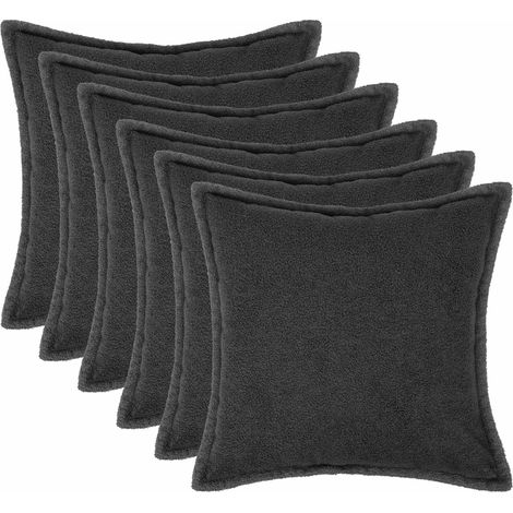 Housse de coussin 6 pcs HOUTEN Gris foncé 30 x 30 cm Bouclé vidaXL