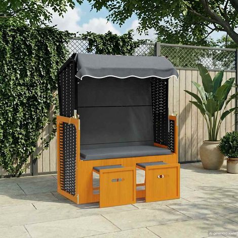 vidaXL Strandkorb avec auvent résine tressée et bois solide anthracite (1/5)