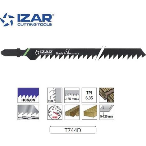 Lame de scie sauteuse coupe rapide et longue 180mm TPI6.35 – Paquet 3 PCS – IZAR (T744D)