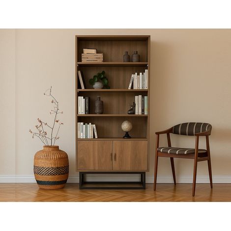 Dmora - Libreria Almeni, Scaffale da ufficio, Mobile portalibri, Biblioteca, 80x36h182 cm, Noce e Nero, con imballo rinforzato, con imballo rinforzato (1/5)