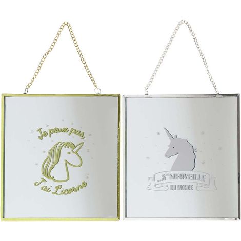 Miroir carré avec chainette licorne (Lot de 2) (1/4)