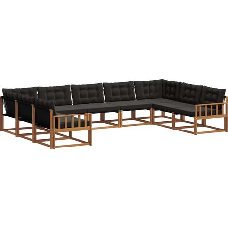 Ensemble de canapés d'extérieur 9 pcs Salon de jardin Naturel et Noir (1/5)