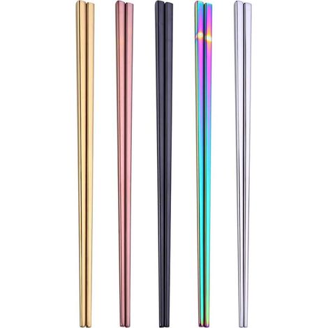 Baguettes en acier inoxydable réutilisables, multicolores et légères (5 paires), coffret cadeau en acier inoxydable 304. (1/4)